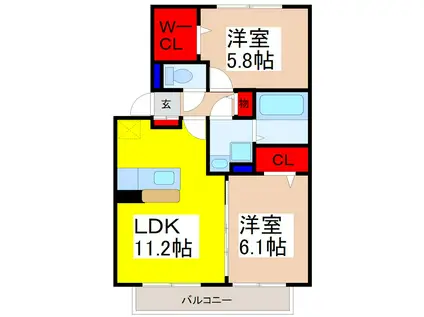 ル・レーブ(2LDK/2階)の間取り写真
