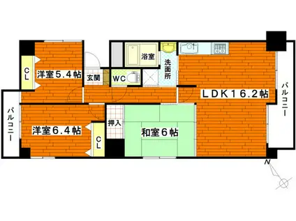 アイムス比治山(3LDK/4階)の間取り写真