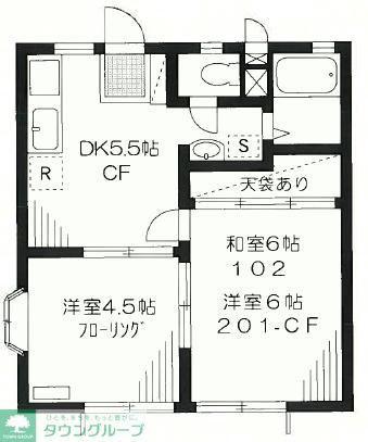 サンハイツ上野毛(2DK/1階)の間取り写真