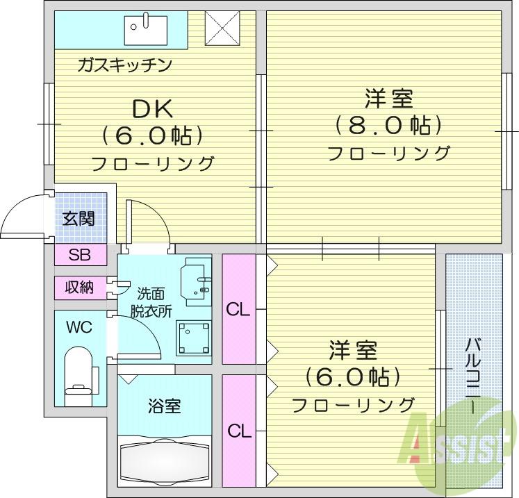 アカデメイアおたまや(2DK/1階)の間取り写真