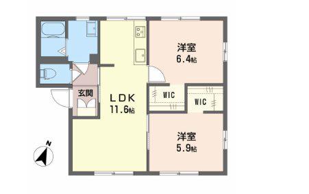 フレグランス ランド A(2LDK/1階)の間取り写真