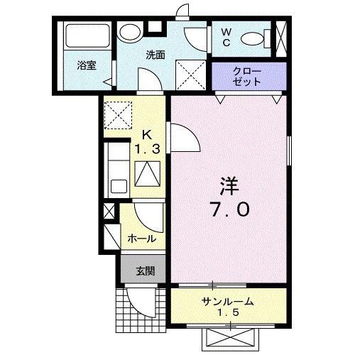 アプローズ(1K/1階)の間取り写真