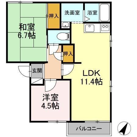 アペックス日進E(2LDK/1階)の間取り写真
