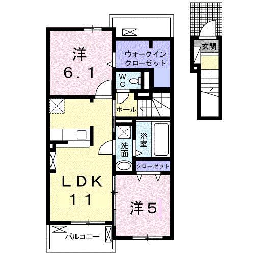 高松琴平電鉄長尾線 元山駅(高松) 徒歩34分 2階建 築8年(2LDK/2階)の間取り写真
