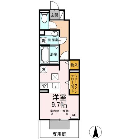 D-ROOM西之島(ワンルーム/1階)の間取り写真