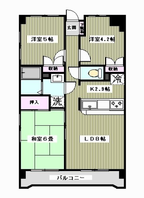 サンライトシティ美女木(3LDK/1階)の間取り写真