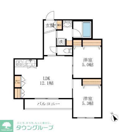 生田1丁目メゾン(2LDK/3階)の間取り写真