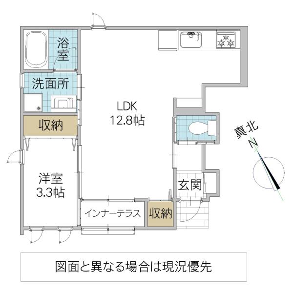 レーガベーネ千波 III A棟(1LDK/1階)の間取り写真