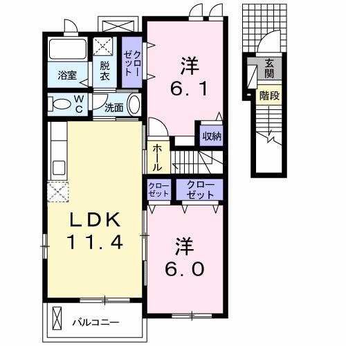 サンヴェルジュII(2LDK/2階)の間取り写真