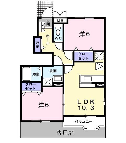 レインボ-サウスウエストB(2LDK/1階)の間取り写真