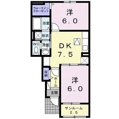 サンビレッジ 和(2DK/1階)の間取り写真