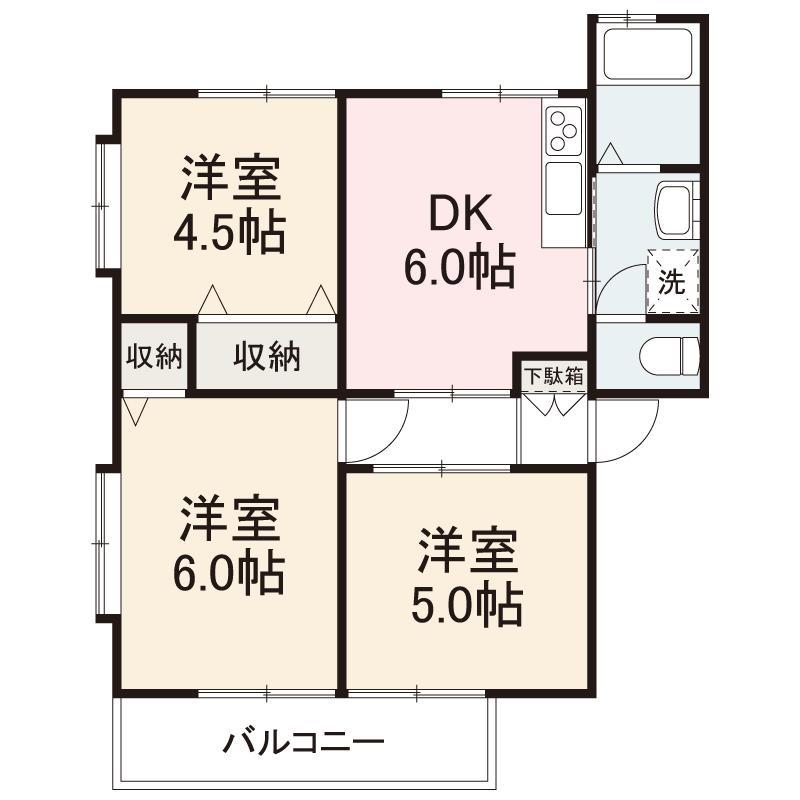 サンハイツA・B・C・D・E・F(3DK/2階)の間取り写真