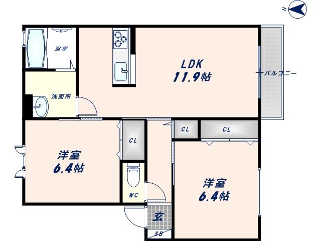 アトレッテジーロ(2LDK/2階)の間取り写真