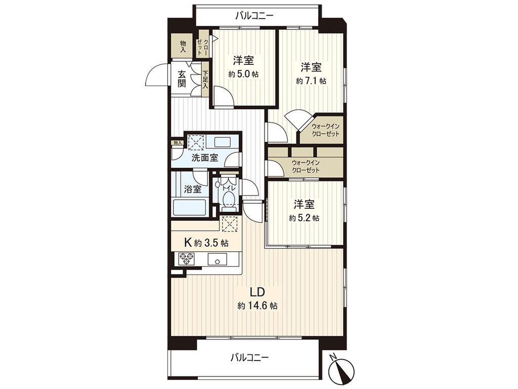グラティア平岸(3LDK/11階)の間取り写真