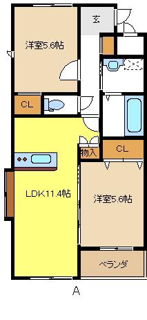 ティファニー(2LDK/2階)の間取り写真
