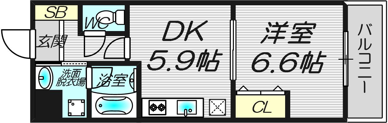 セントラルコート西田辺(1DK/6階)の間取り写真