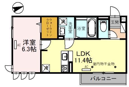 福井鉄道福武線 水落駅 徒歩11分 3階建 築4年(1LDK/2階)の間取り写真