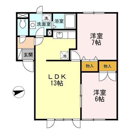 ハイセレール山伝(2LDK/2階)の間取り写真