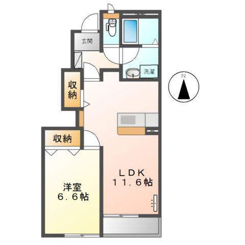 ラヴィアンローズS(1LDK/1階)の間取り写真