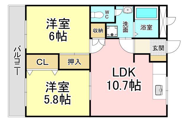 グローハイツ I(2LDK/1階)の間取り写真