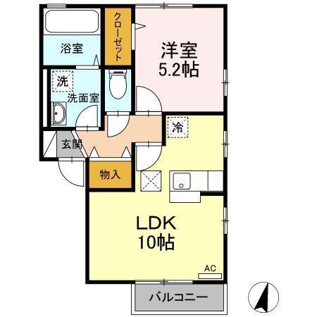 ラ・プランタン(1LDK/2階)の間取り写真