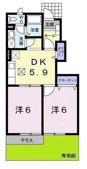 ソレアード ローマ(2DK/1階)の間取り写真