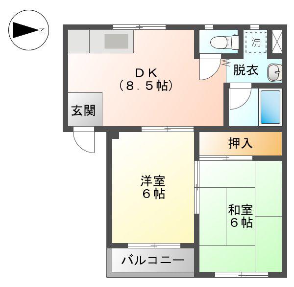 レイナII(2DK/2階)の間取り写真