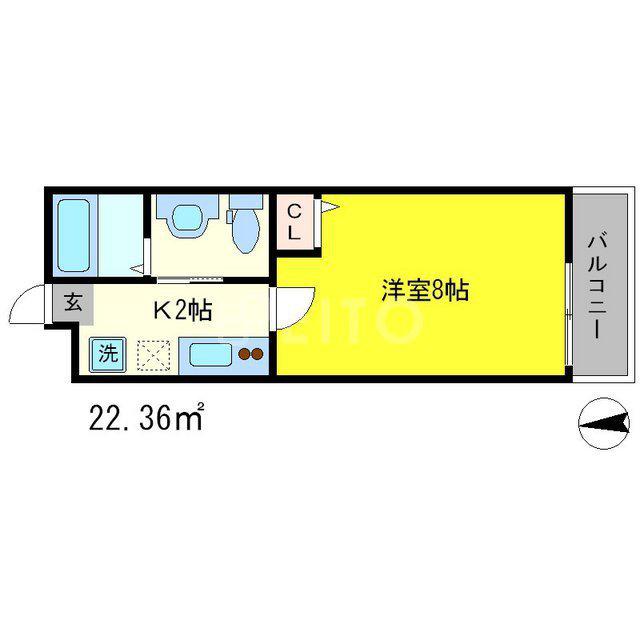 フラッティ京大北(1K/3階)の間取り写真