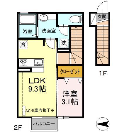 ソレイユ B(1LDK/2階)の間取り写真