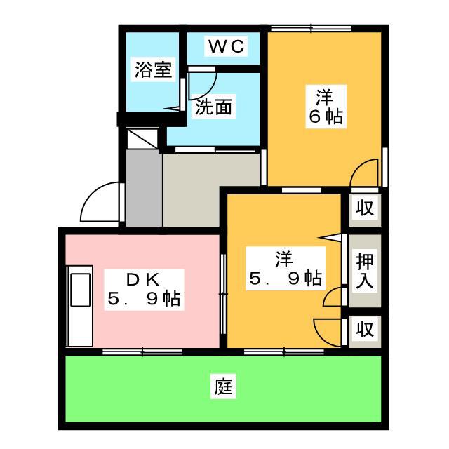 サンライズ佐倉(2DK/1階)の間取り写真