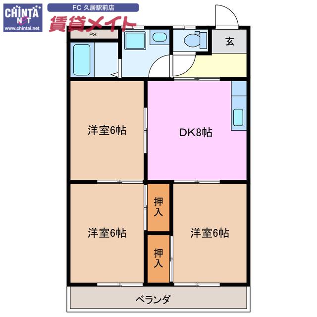 コーポ三恵(3DK/1階)の間取り写真