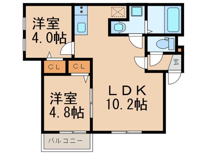 ベルデマール香椎(2LDK/2階)の間取り写真