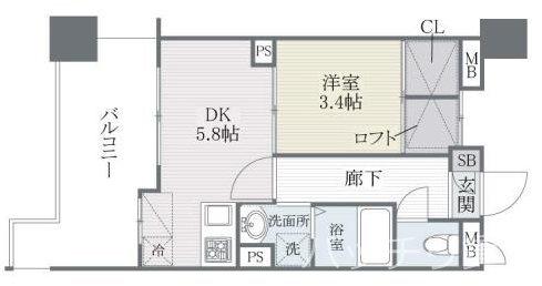 QREST博多東I(1DK/3階)の間取り写真
