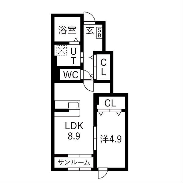 ヴィルヌーヴIII(1LDK/1階)の間取り写真