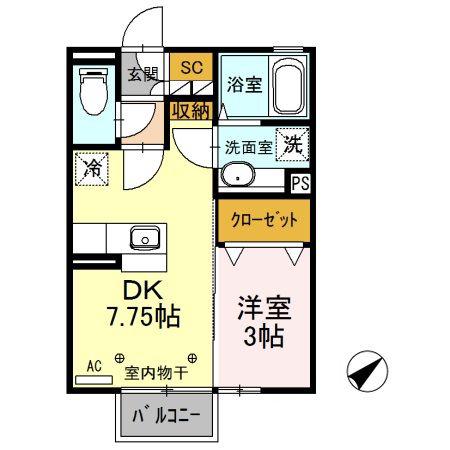 レオーネ(1DK/2階)の間取り写真