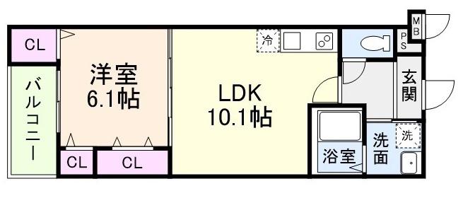 フジパレス エン III号館(1LDK/2階)の間取り写真
