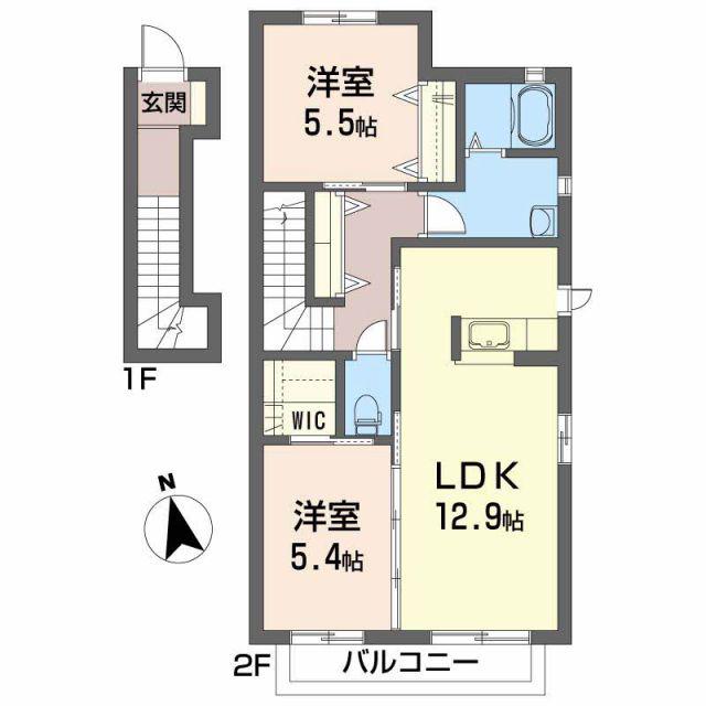 シティ クレール D棟(2LDK/2階)の間取り写真