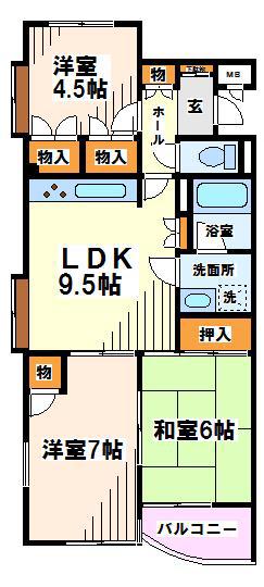 アベニール桑田(3LDK/3階)の間取り写真