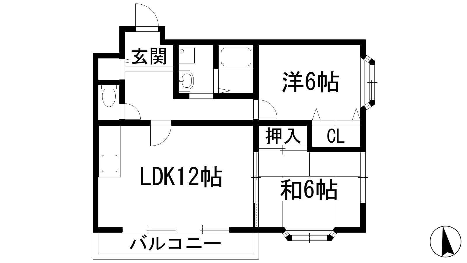 ラ・メール鉢塚(2LDK/1階)の間取り写真