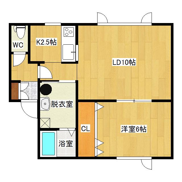 エクセルハイム7(1LDK/2階)の間取り写真