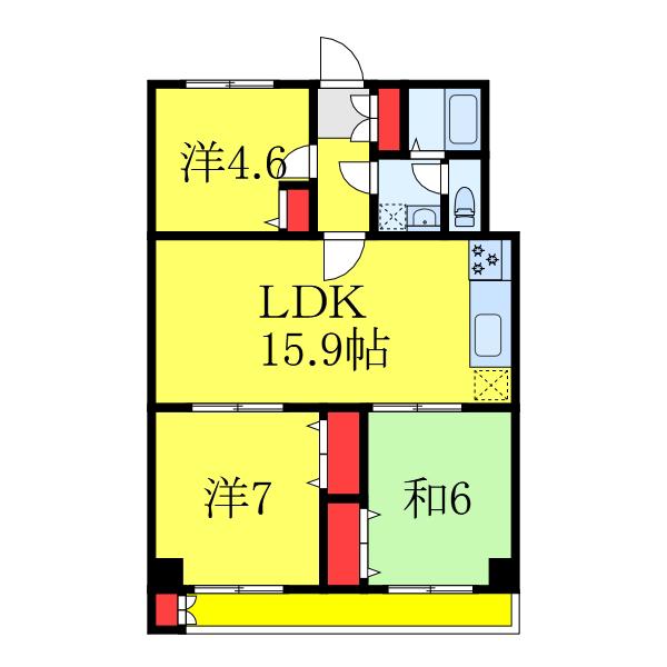興栄マンションしらはた(3LDK/2階)の間取り写真