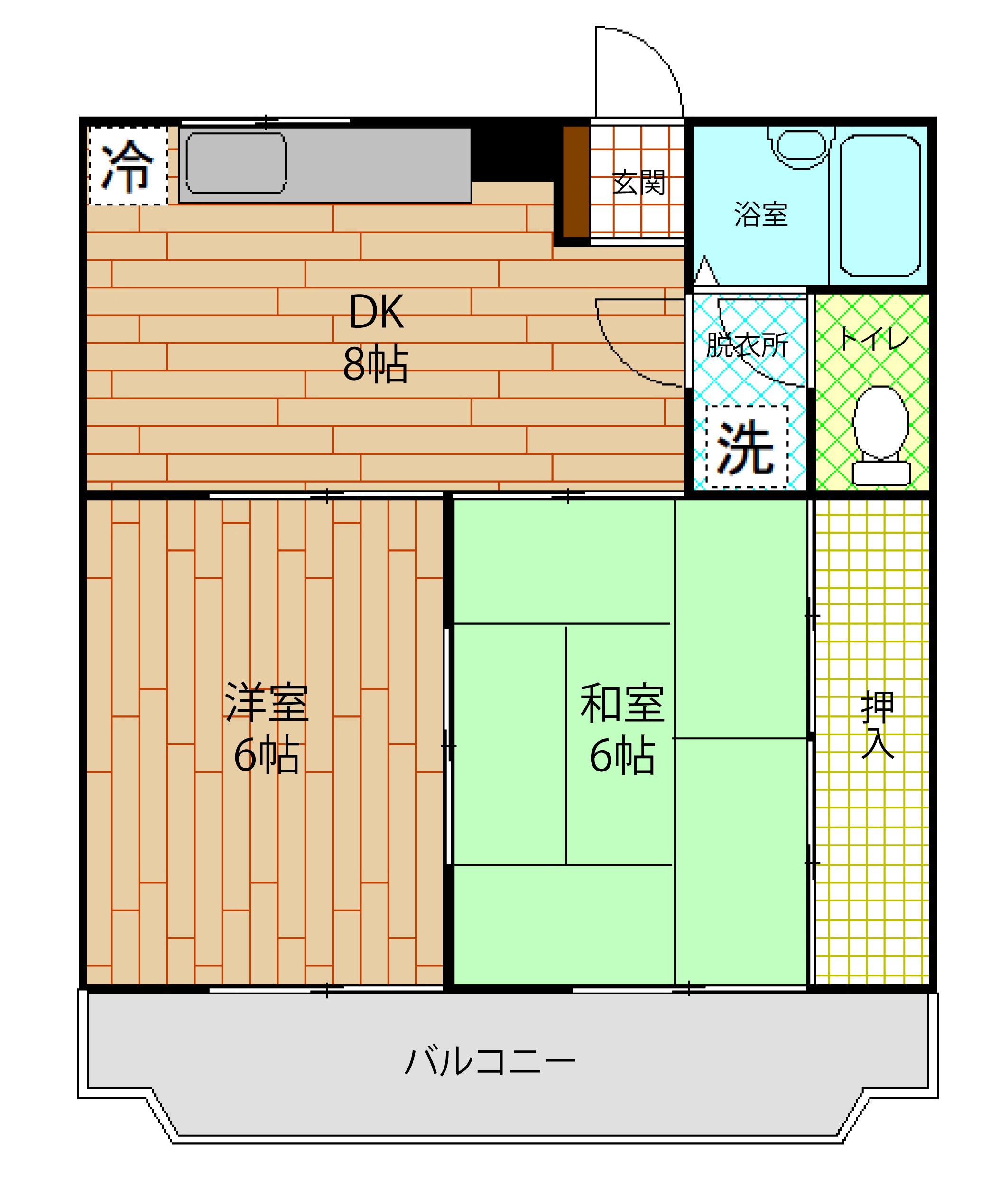 スカイハイム(2DK/2階)の間取り写真