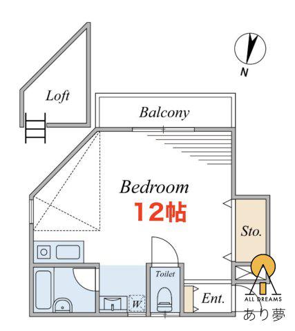 カームハイツ(ワンルーム/1階)の間取り写真