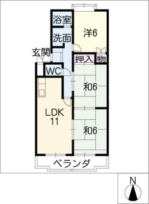 フローレス鹿山(3LDK/3階)の間取り写真