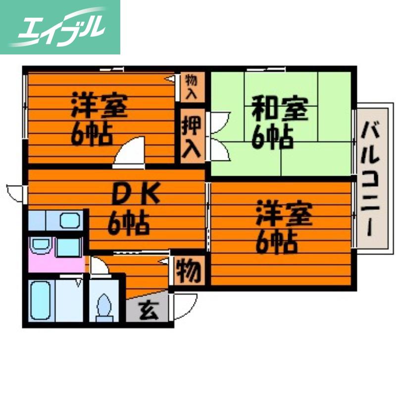 ドミール津高A(3DK/1階)の間取り写真