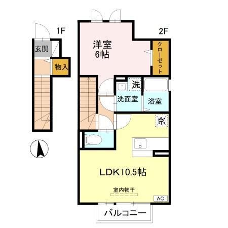 グリーンローズF(1LDK/2階)の間取り写真
