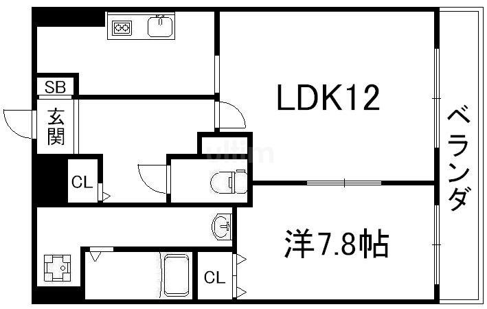 KDXレジデンス西大路(1LDK/7階)の間取り写真