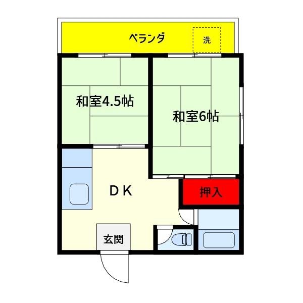 サンハイツ生方(2DK/2階)の間取り写真