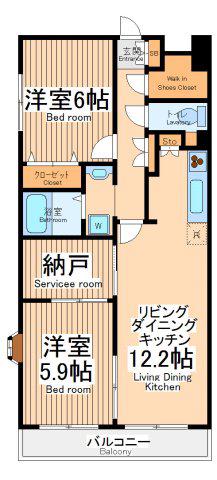 プレジール立川(2LDK/1階)の間取り写真