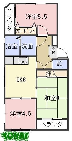 エスポワール中野(3DK/1階)の間取り写真